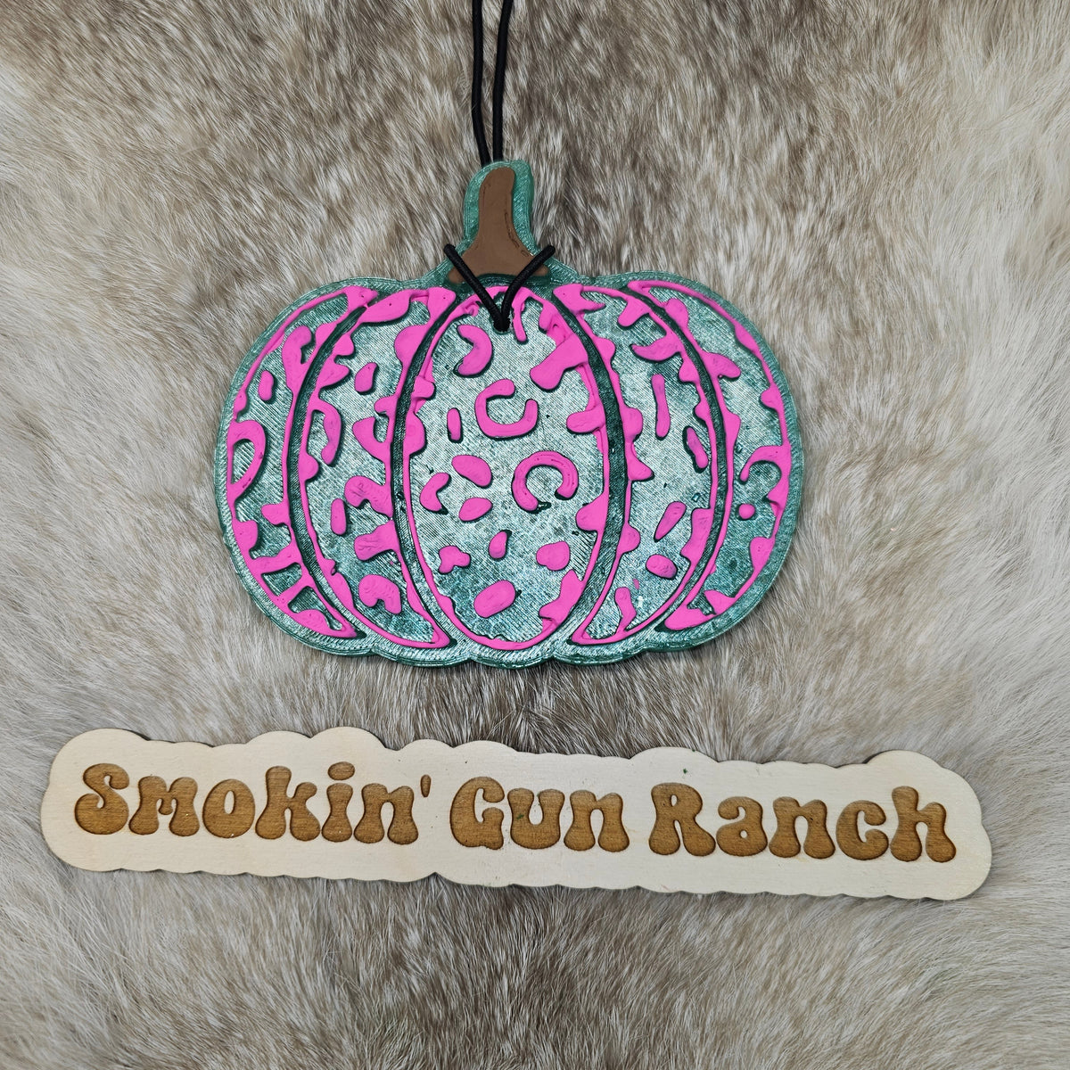 Pink and turquoise leopard print pumpkin freshie