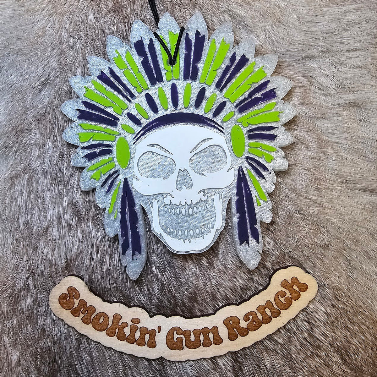 White and lime skull headdress freshie