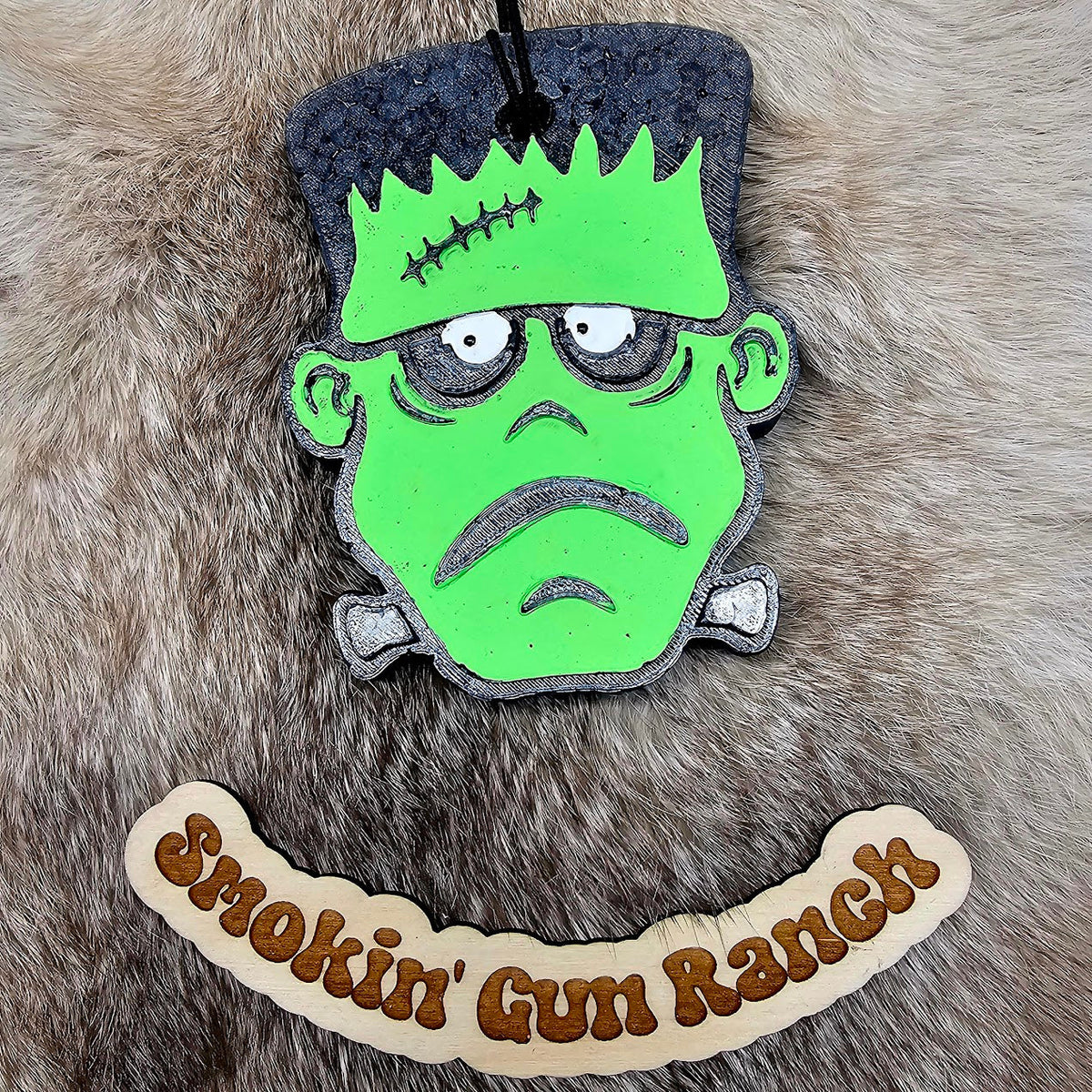 Green and purple Frankenstein face freshie