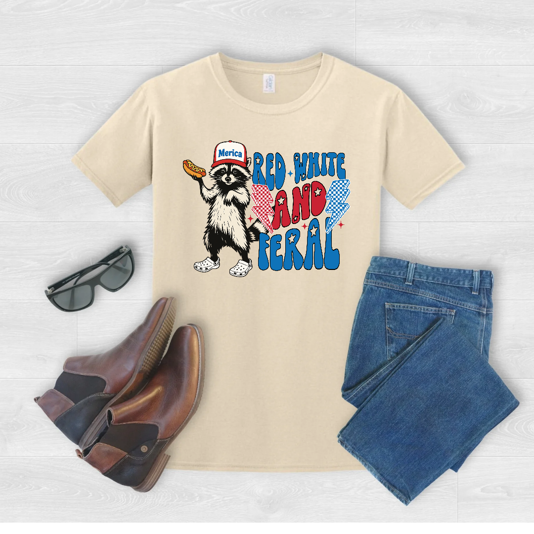 Red, White, and Feral T-shirt or Crewneck