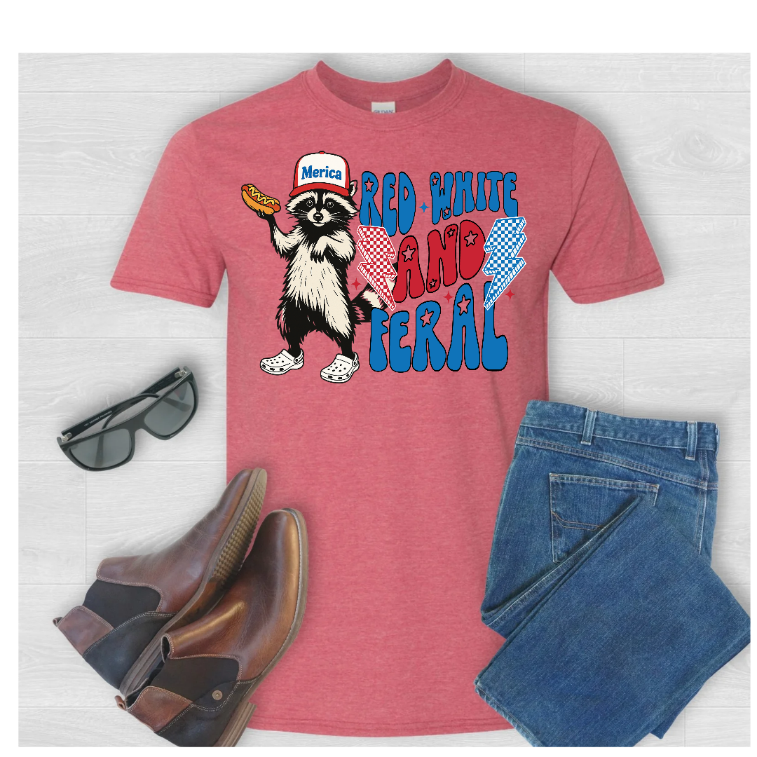Red, White, and Feral T-shirt or Crewneck