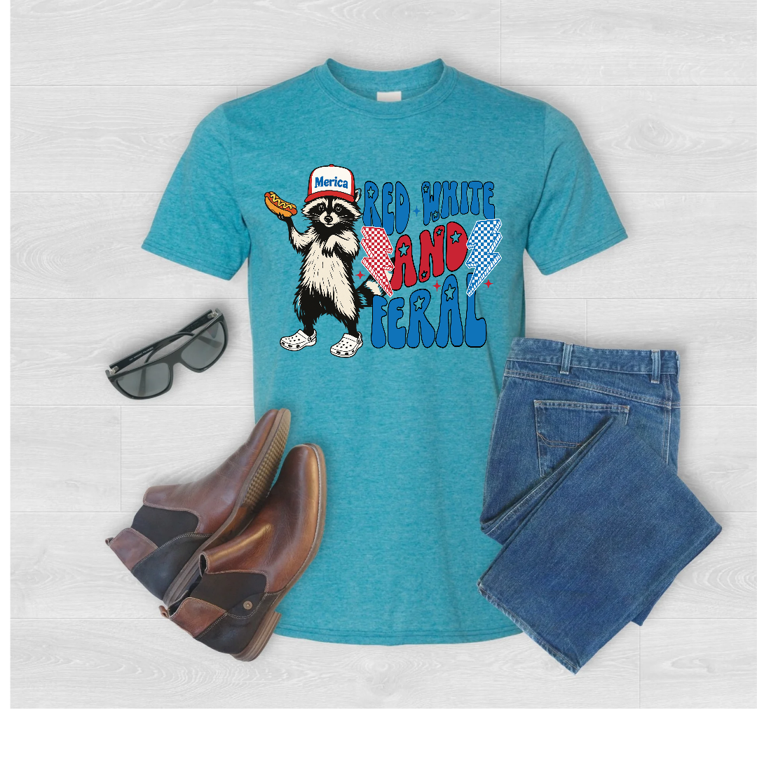 Red, White, and Feral T-shirt or Crewneck