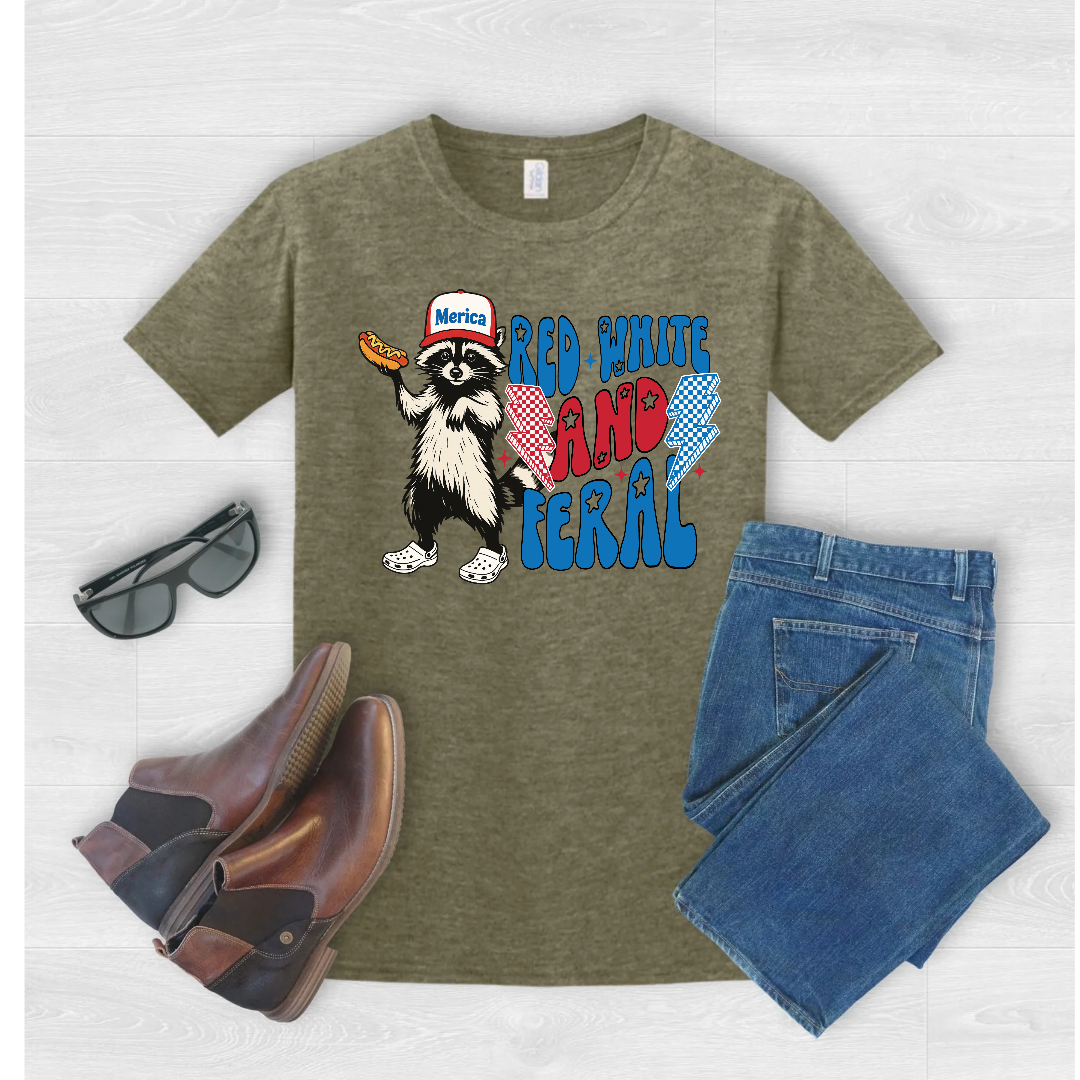 Red, White, and Feral T-shirt or Crewneck