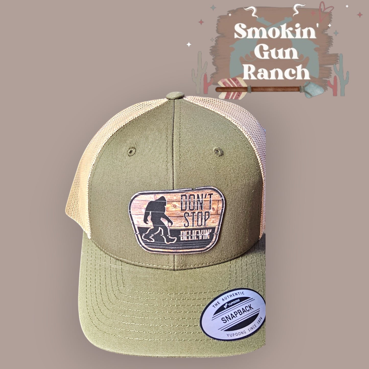 Don't Stop Believin' Bigfoot Leatherette Patch Hat