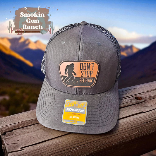 Don't Stop Believin' Bigfoot Leatherette Patch Hat