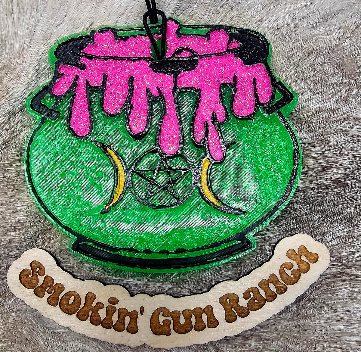 Green cauldron freshie with pink dripping potion