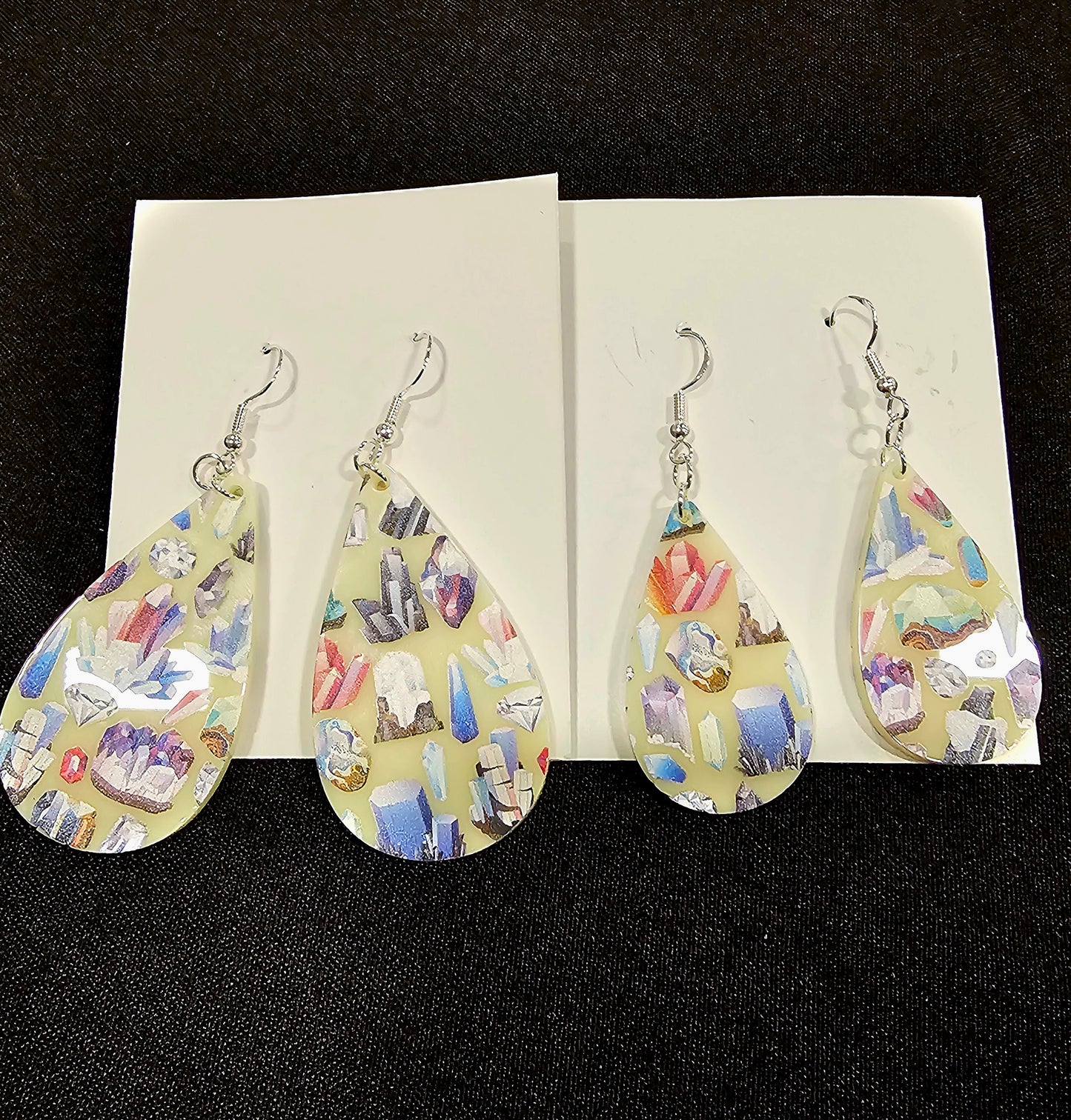 Teardrop Earring - White with Crystals