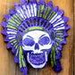 Purple and lime skull headdress freshie on wood