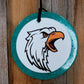 Turquoise round cardstock freshie with eagle graphic