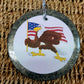 Gray round cardstock freshie with eagle and American flag graphic