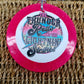 Pink round cardstock freshie with Thunder Rolls graphic