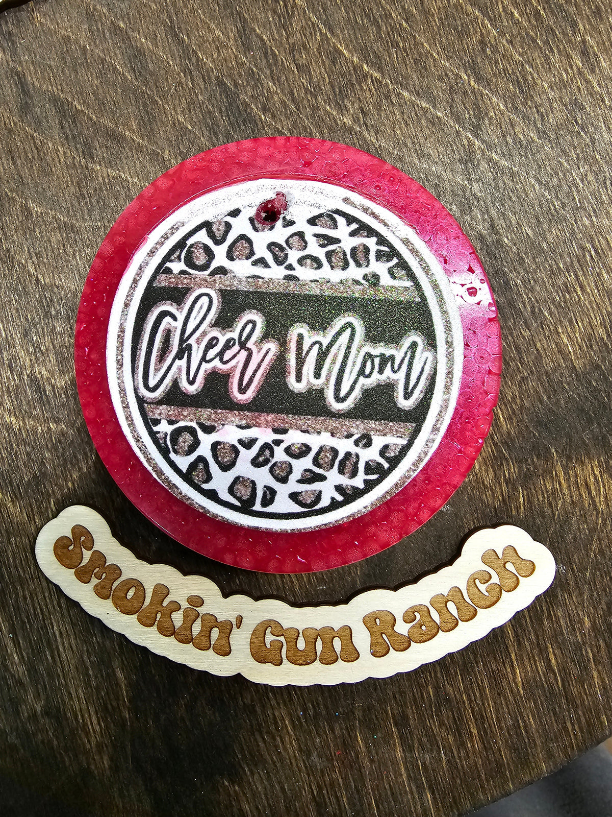 Pink round cardstock freshie with leopard print graphic
