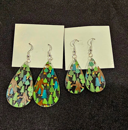 Teardrop Earring - Bigfoot with Pine Trees