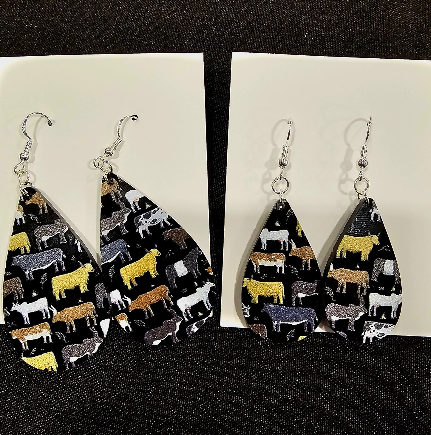 Teardrop Earring- Black with Cows