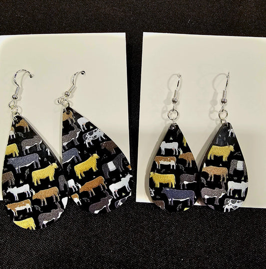 Teardrop Earring- Black with Cows