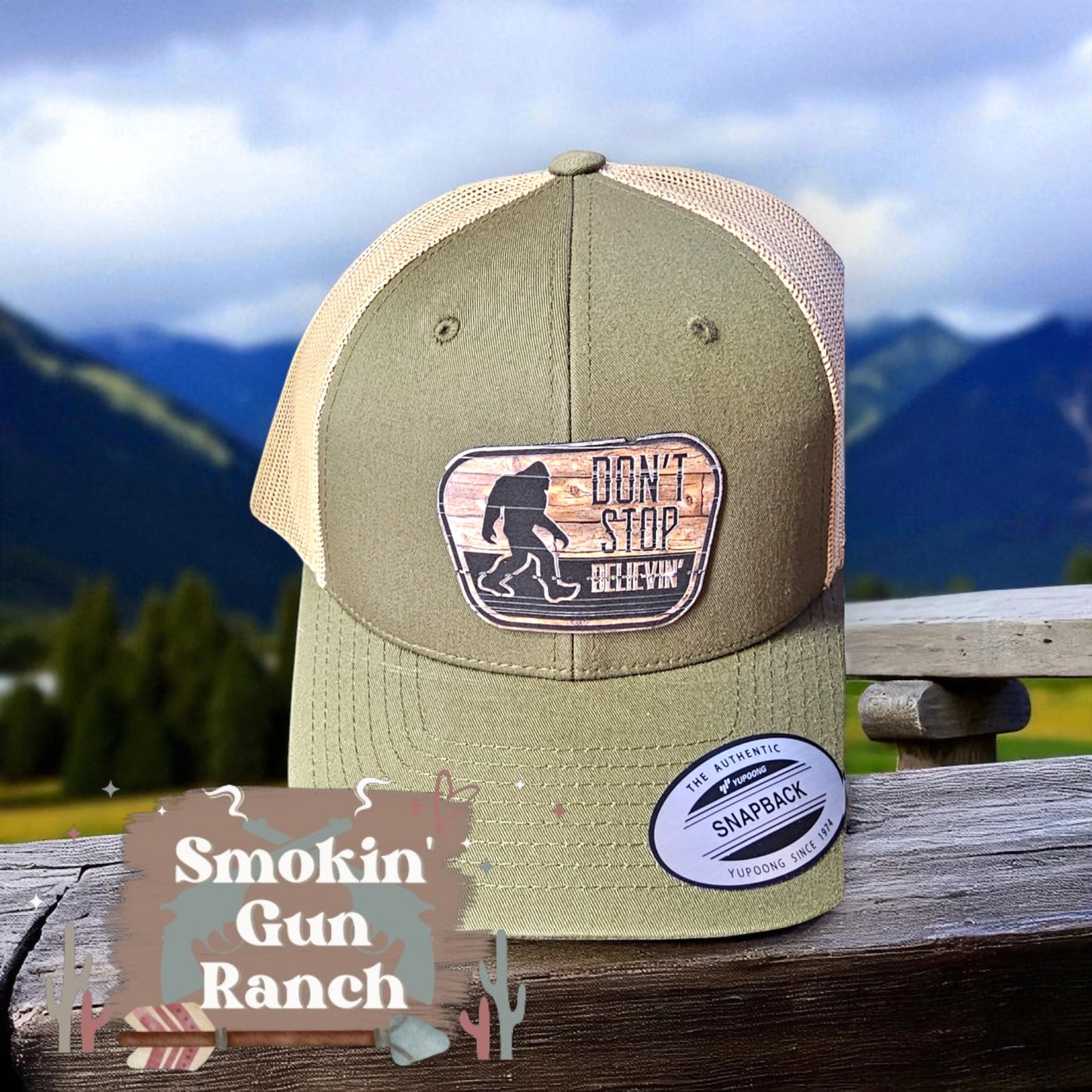 Don't Stop Believin' Bigfoot Leatherette Patch Hat