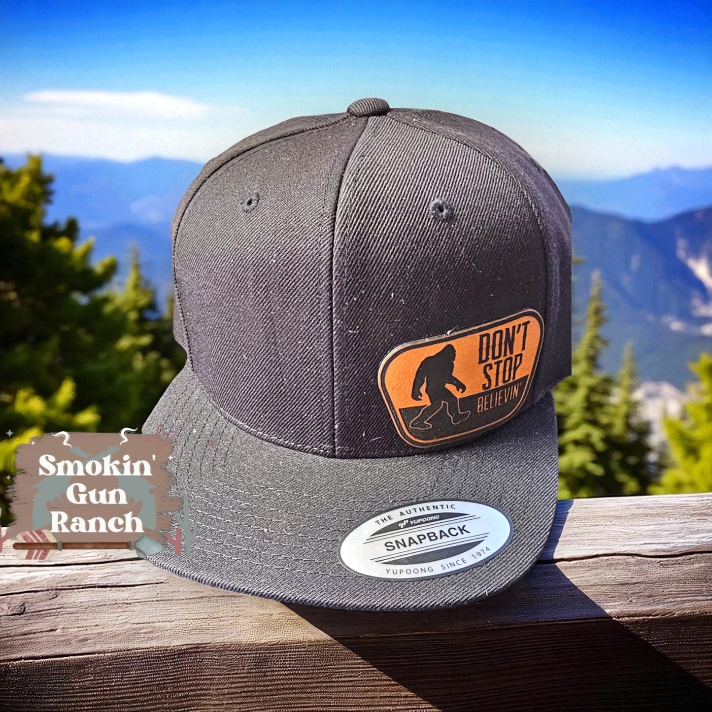 Don't Stop Believin' Bigfoot Leatherette Patch Hat