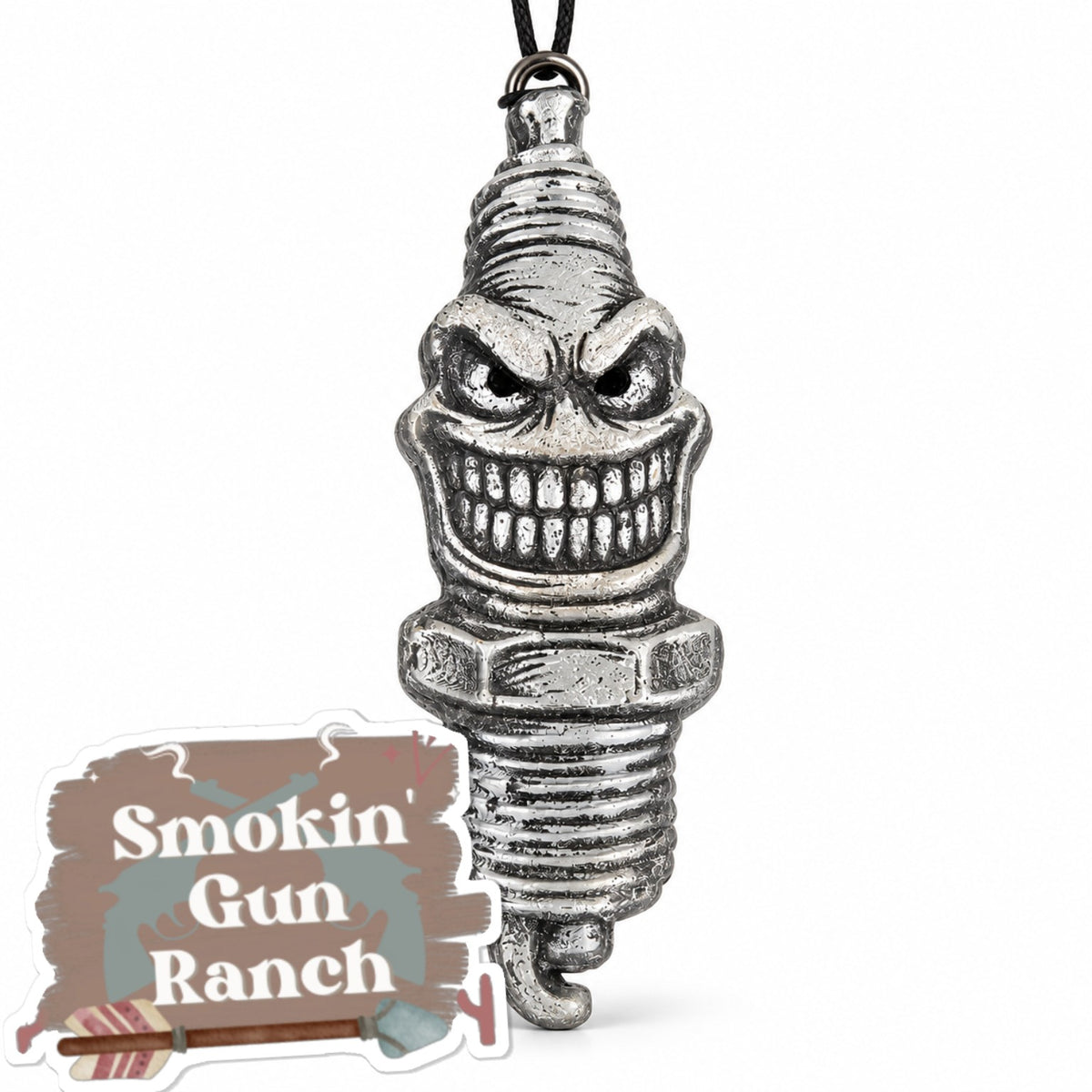 Silver skull spark plug 3D shaped car freshie on white background