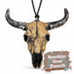 Tan and black bull skull 3D shaped car freshie on white background