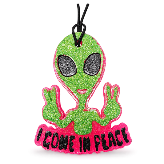 Alien I Come In Peace Freshie handmade car freshie on a clean white background