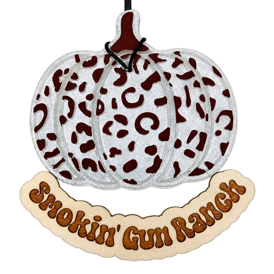 Cheetah Pumpkin Freshie handmade car freshie on a clean white background