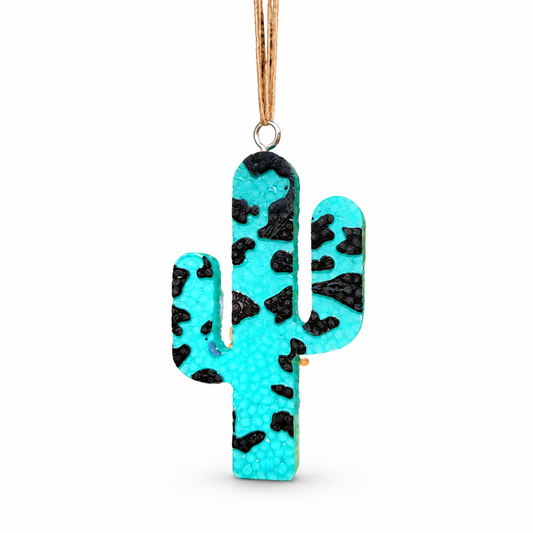 Cow Print Cactus Freshie handmade car freshie on a clean white background