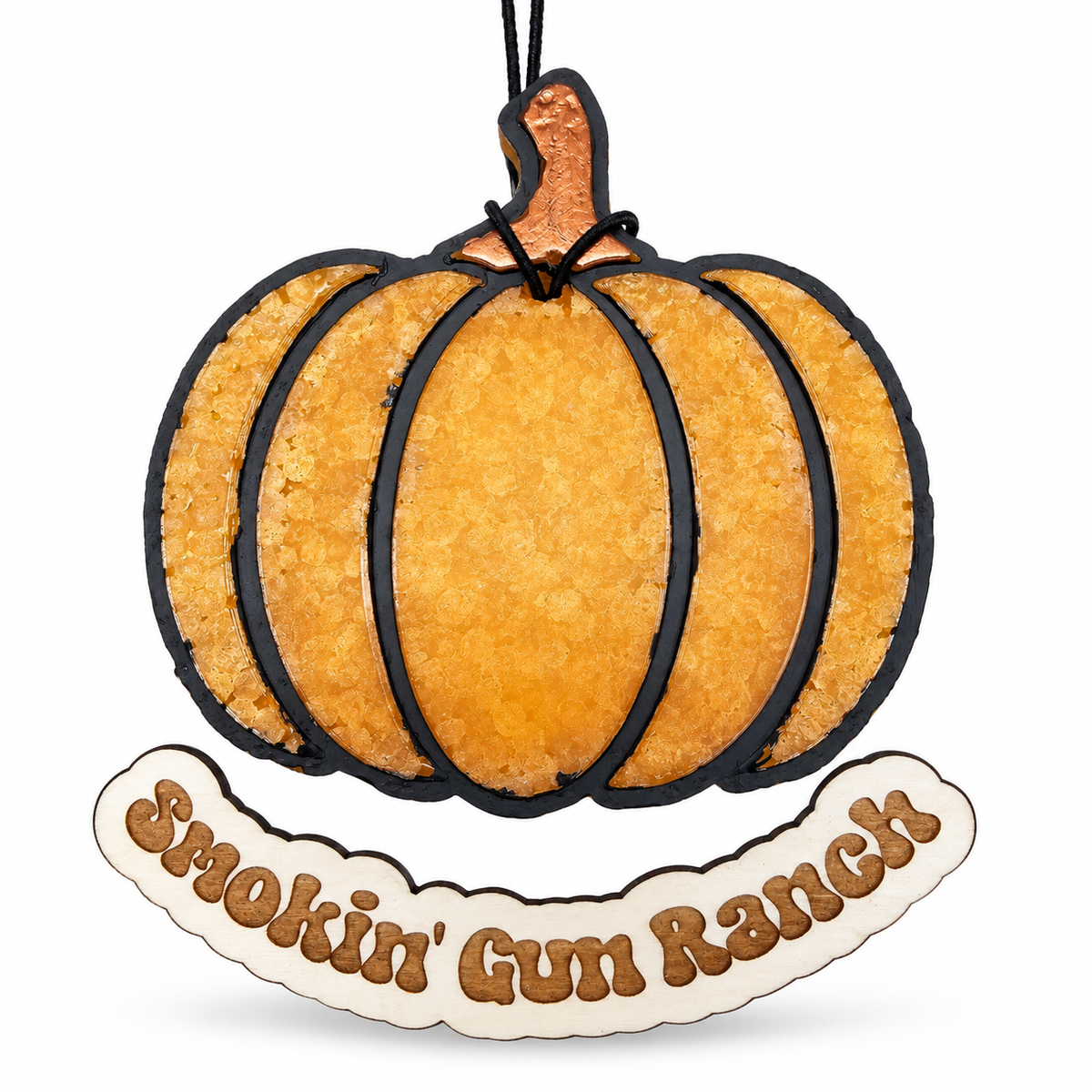 Pumpkin Freshie handmade car freshie on a clean white background