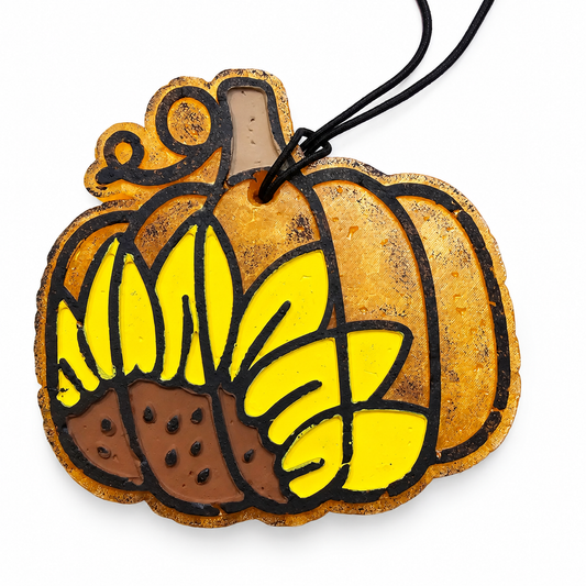 Pumpkin with Sunflower Freshie handmade car freshie on a clean white background