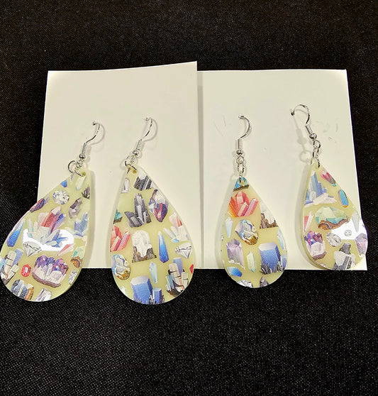 Teardrop Earring - White with Crystals