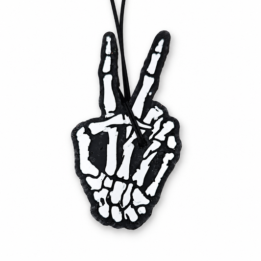 Skeleton Peace Freshie handmade car freshie on a clean white background